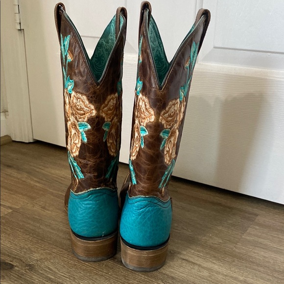 Corral Brown and Turquoise Floral Heeled Boots - Picture 9 of 9